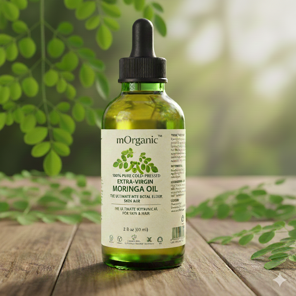 mOrganic Extra-Virgin Moringa Oil bottle